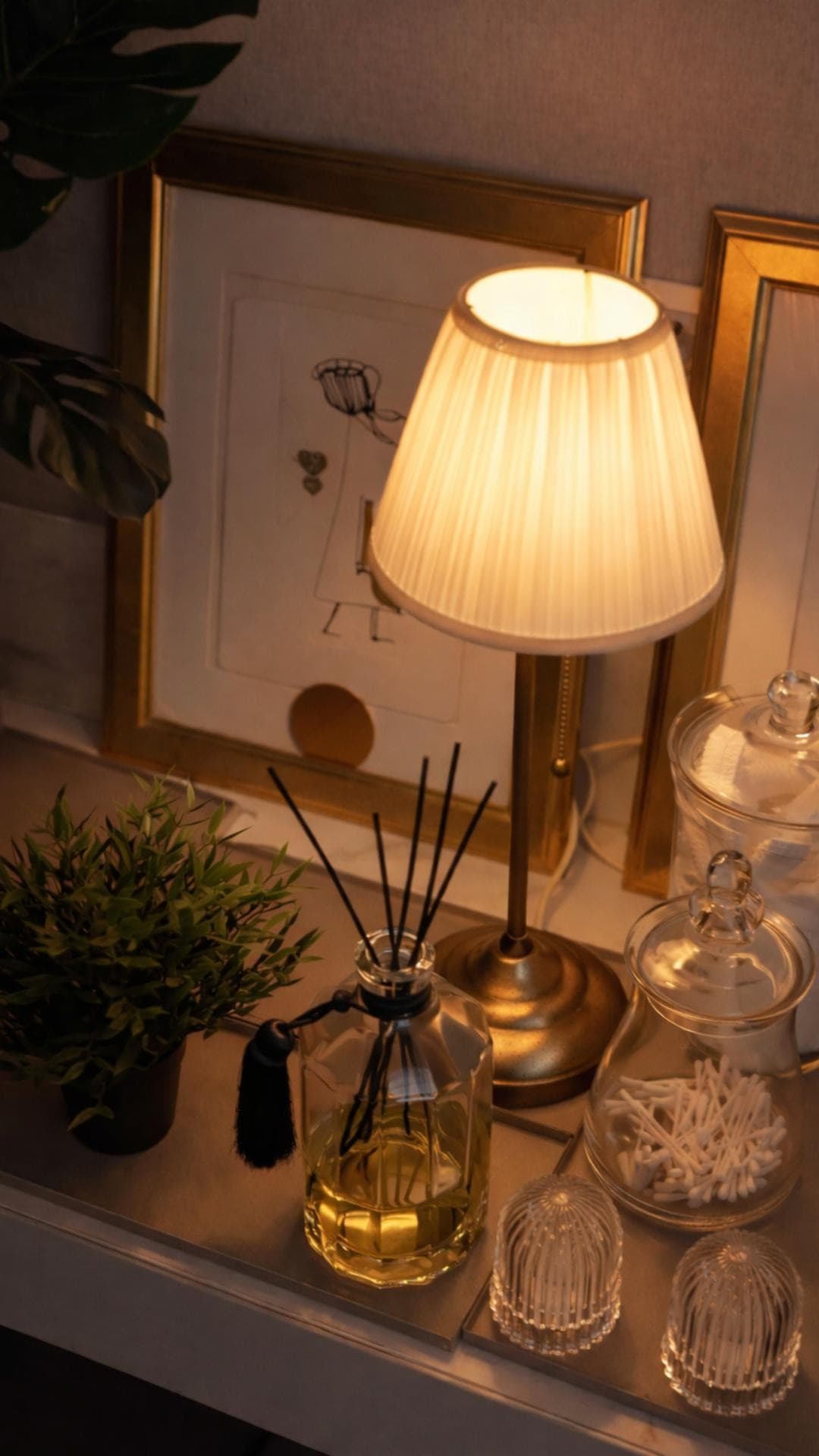 Coin lumière de la cabine : lampe, diffuseur et bocaux, Le 8ème