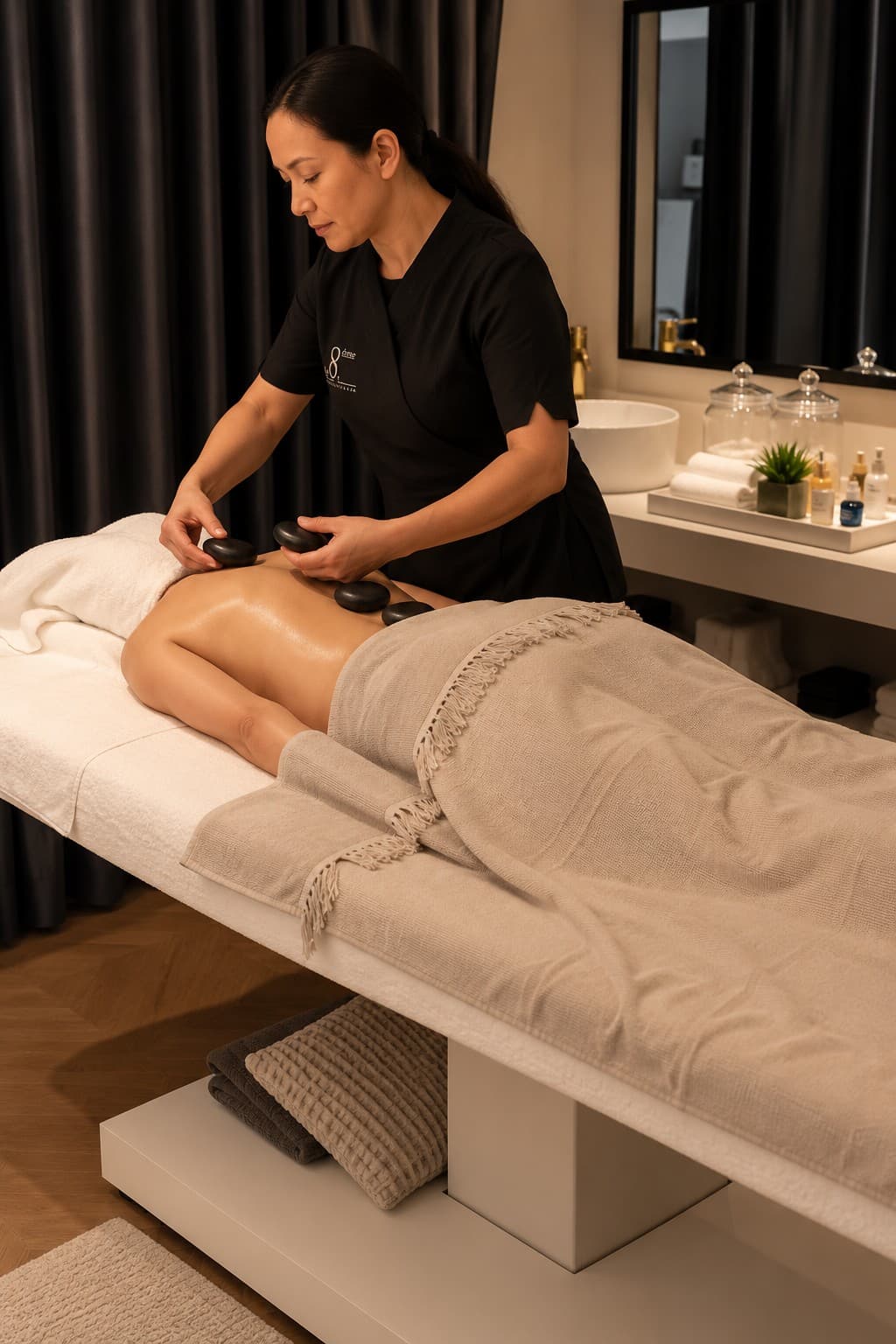Massage aux pierres chaudes en cabine, Le 8ème